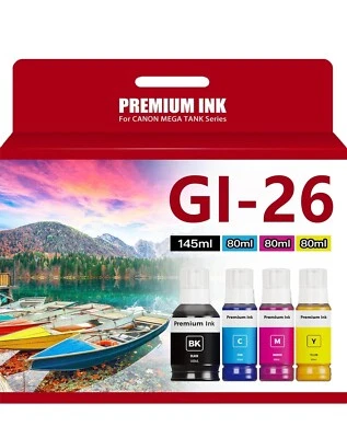 4 Pack Black Color GI-26 Ink bottle for Canon Pixma MAXIFY GX6020 GX7020 Printer - Image 1 of 4