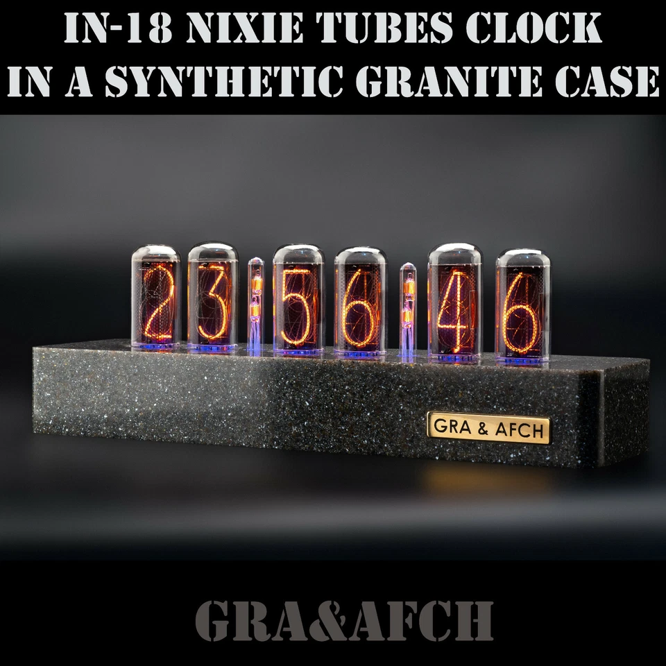 IN-18 Nixie Tubes Clock Synthetic Granite Case GPS 12/24H FREE DELIVERY 3-5 Days - Image 1 of 4
