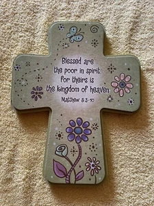 Inspirational Wooden Cross With Matthew 5:3-10 Scripture Home Wall Decor - Picture 1 of 3