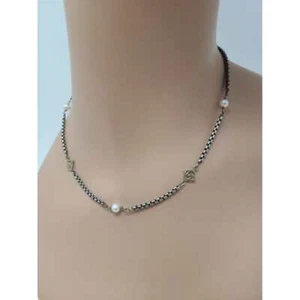 David Yurman Plata de Ley 14k DY y Perla Estación Cable Collar Oro Amarillo - Imagen 1 de 10