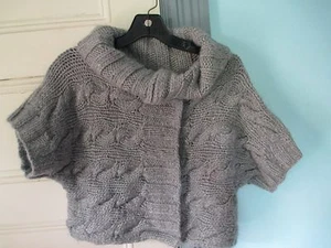 GAP Size S short cardigan jacket sweater cowl neck HAND KNIT Gray EUC 25% Alpaca - Picture 1 of 9