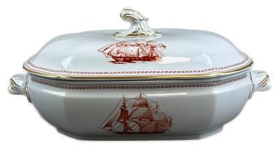 Cuenco ovalado cubierto de vegetales rojos Spode Trade Winds W128 Inglaterra Foto 1 de 4