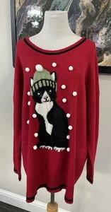 Torrid Pullover Rosso Gatto Gattino Maglione Manica Lunga Taglie Forti 2 Brutto Natale - Foto 1 di 18