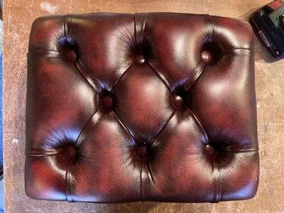 Little Red Oxblood Antique Leather Chesterfield Footstool Carved Queen Anne Legs - Image 1 of 4