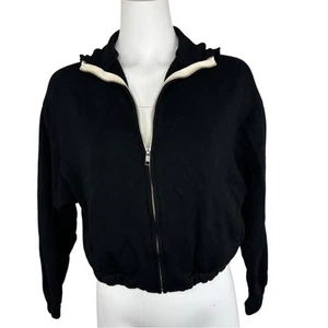 Neu mit Etikett Monrow schwarzer Kapuzenpullover mit Reißverschluss Damen Jacke XS kurz HJ0204 - Bild 1 von 7