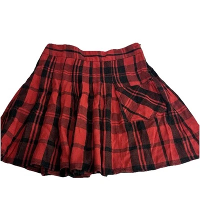 Free People Red Black Plaid Pleated Mini Skirt XS Punk Grunge Academia Preppy - Image 1 of 4