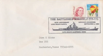 Battleship Missouri BB-63 40th Anniv Long Beach Navy Sta. Zayix Stamps 0325M0371 - Image 1 of 2