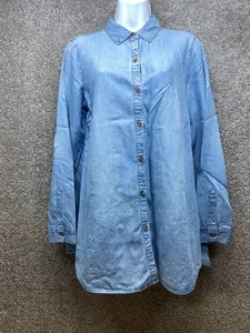 Camicia lunga J. Jill denim piccola con bottoni blu chiaro manica lunga lyocell western - Foto 1 di 9