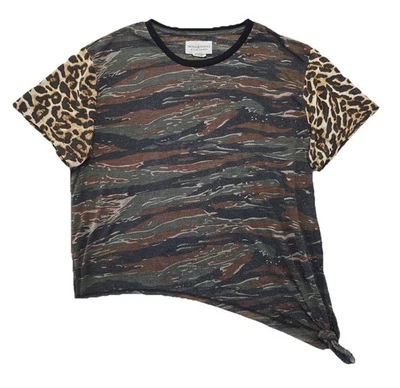 Denim & Supply Ralph Lauren T Shirt Women’s M Camo Leopard Sleeve Tie *pilling - Image 1 of 4