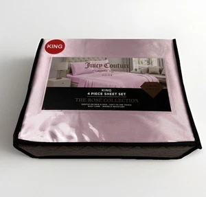 New Juicy Couture King Pink Satin Sheet 4 Piece Set The Rosé Collection Sealed - Picture 1 of 6