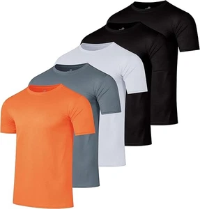 Real Essentials 5 Pack Men’s Active Quick Dry Mesh Crew Neck T Shirts | Athletic - Picture 1 of 6