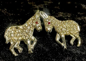 Vintage SIGNED Oleet Clear Rhinestone Red Eye Donkey screw-back Earrings 1.25” - Picture 1 of 6