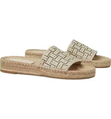 NUEVO EN CAJA Alpargata Tory Burch Cinta Espiga Slide CREMA EE. UU. 7,5 AUTÉNTICO Foto 1 de 4