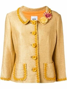 Moschino Cheap & Chic Golden Flower Basket Weave USA Sz 4 Lined Jacket Blazer - Picture 1 of 12