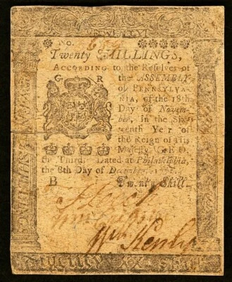 Pennsylvania Colonial Currency December 8, 1775 20s - Scarce Note - Image 1 of 2