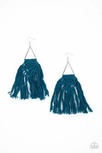 Paparazzi Earring - Modern Day Macrame - Blue threaded tassels ornately knot - Picture 1 of 2