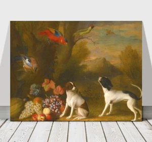 JAKOB BOGDANI - Two Dogs With Birds & Fruit - CANVAS ART PRINT POSTER - 24x16" - Bild 1 von 1