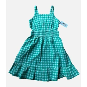 Gingham Girls Sundress - Green/Teal and White Gingham Print dress - Smocked Wais - Picture 1 of 13