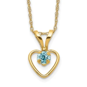 Real 14kt Yellow Gold Madi K 3mm Blue Zircon Heart Birthstone Necklace; 15 inch - Picture 1 of 6