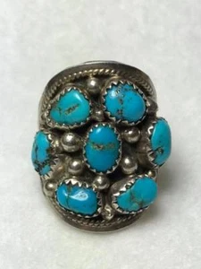 Signed Navajo Sterling Silver Turquoise Ring - Picture 1 of 6