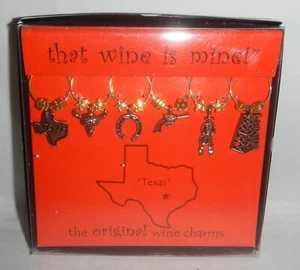 State of Texas Wine Glass Stem Charms Tags Drink Markers 6 Piece Set - Picture 1 of 3