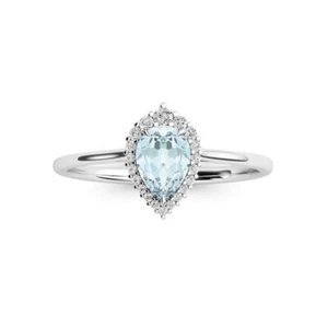 Natürlich Aquamarin Edelstein Halo Verlobungsring 925 Sterlingsilber Ring K591 - Bild 1 von 8