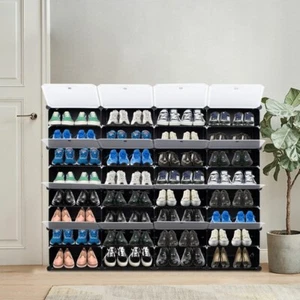 8 Ebenen Tragbar 64 Paar Schuhregal Organizer 32 Gitter Turm Regal Aufbewahrungsschrank - Bild 1 von 9