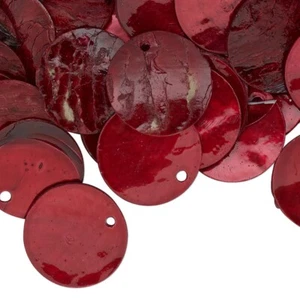 Drop, 100 Red Mussel Shell 15mm (0.59") Round Coin Charms with 1mm Hole * - Picture 1 of 4