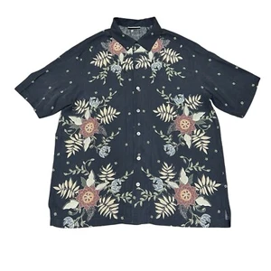 Brandini Size Large Men’s 100% Silk Black Floral Paisley Hawaiian Shirt - Picture 1 of 10