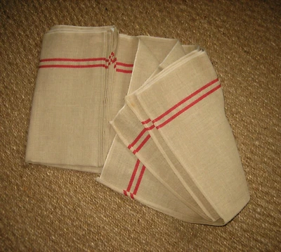 Lot 3 Ancien Torchon en Chanvre à Liteaux rouge Jamais utilisé - Photo 1/4