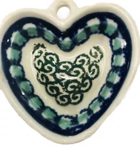 ceramika artystycana vintage polish pottery mini heart hand painted Trinket Tray - Picture 1 of 5