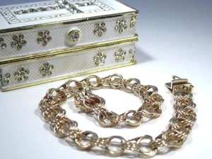 14k Solid Gold Triple Link Charm Bracelet 7.5" Safety Clasp 12 grams - Picture 1 of 9