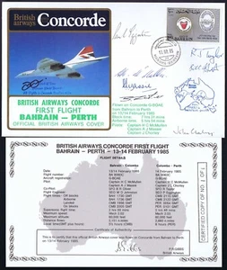 '85 BA CONCORDE COVER CREW SIGNED Cpt.McMULLEN/CHORLEY/MASSIE_BAHRAIN-PERTH_#1/1 - Picture 1 of 2