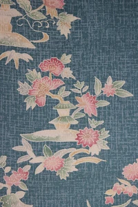 Vintage Japanese kimono silk fabric blue traditional oriental floral 2 - Picture 1 of 24