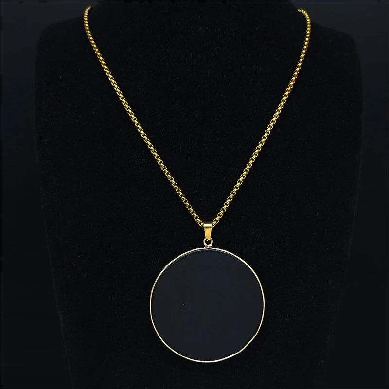 Black Obsidian Scrying Disc Gold Stainless Steel Occult Witches Prophecy Pendant - Image 1 of 4