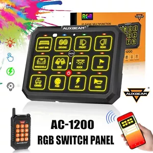 AUXBEAM 12 Gang RGB Switch Panel Kit LED Colorful Control AC-1200 SUV ATV Truck - Picture 1 of 12