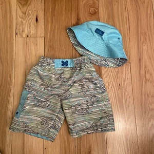 UV Skinz Kids 2 piece Boys Swim Set Dinosaur Blue Gray with Hat Size 5 SPF 50 - Picture 1 of 8