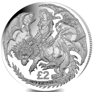 Territorio Británico del Océano Índico £2 2019 BU 'Guerrera y Dragón' Alto Relieve - Imagen 1 de 2