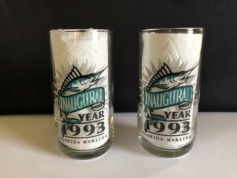 Lot of 2: MLB Florida Marlins Inaugural 1993 Chevron Baseball Drinking Glasses Cover