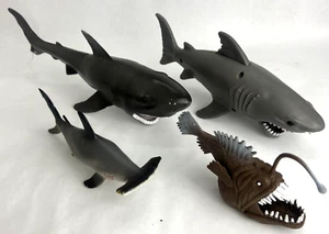4 Ocean Creature Toys Animal Planet Great White Shark Hammerhead & Anglerfish - Picture 1 of 13