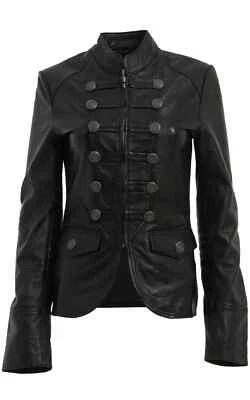 Women's Black Leather Retro Jacket 100% Real Lambskin Military Style Coat Jacket - Image 1 of 4