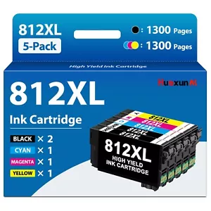 812XL Ink Cartridges 5-Pack for Epson WF-7840, WF-7820, WF-7310 Printers - Picture 1 of 9