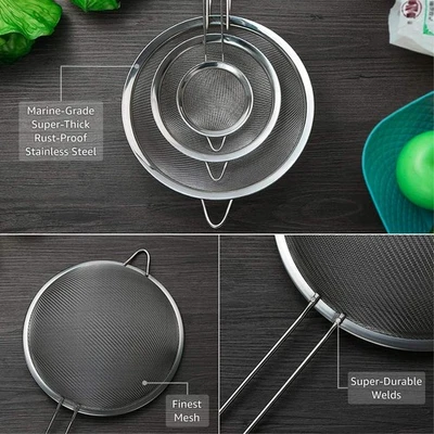 Sieve/Strainer (Pack of 3) | 8cm, 12cm & 18cm | Marine-Grade Stainless Steel - Image 1 of 4