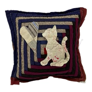 NEW Handmade Small Kitty Cat & Heart Pillow Tuck Vintage Quilt Vintage Chenille - Picture 1 of 7