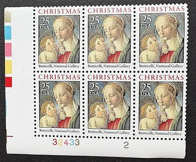Madonna & Child by Botticelli - (1988) SC# 2399 - Plate block of 6 - 25c - MNH - Image 1 of 2