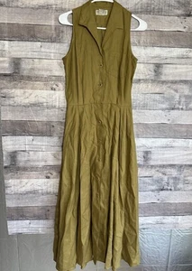 Banana Republic Safari Travel Moss Green Linen Sleeveless Shirtdress Small - Picture 1 of 11