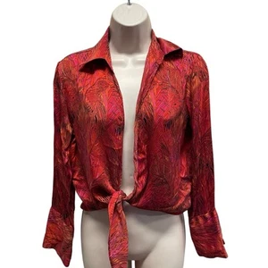 Vintage Cache women’s tie front silk blouse 70s feather print size medium - Picture 1 of 9