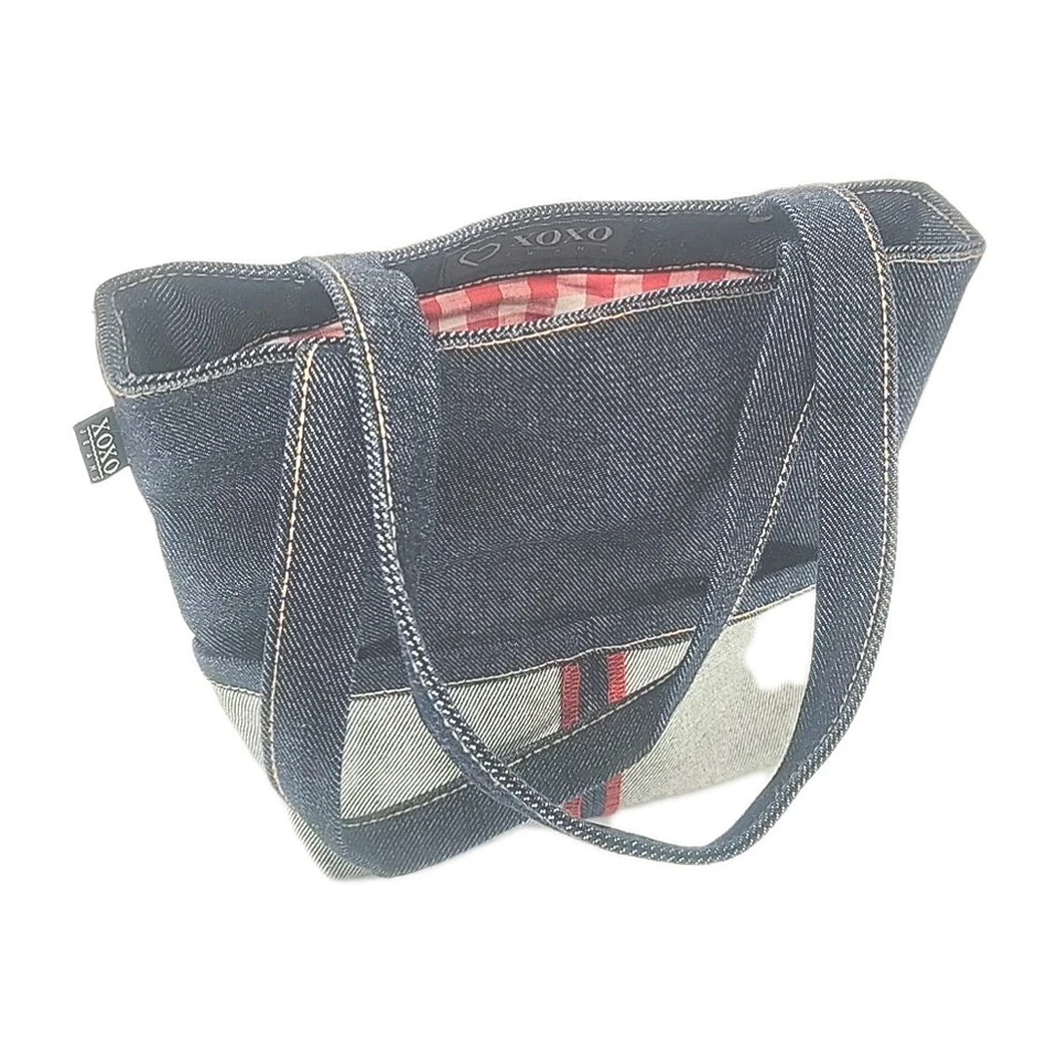 1990 XOXO Jeans Marca Azul Denim Cuero Bolso de Hombro Vintage Foto 1 de 4