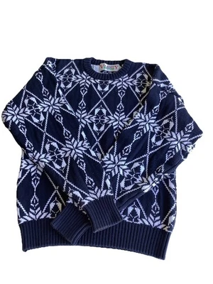 Suéter Vintage Varsity Savile Row 100% Algodón Copo de Nieve Cuello Redondo Para Hombres M Azul Foto 1 de 4