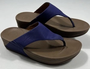FITFLOP Womens 7 Lulu Toe-Post Thong Blue Suede Slip-On Flip Flop Sandals - Picture 1 of 8
